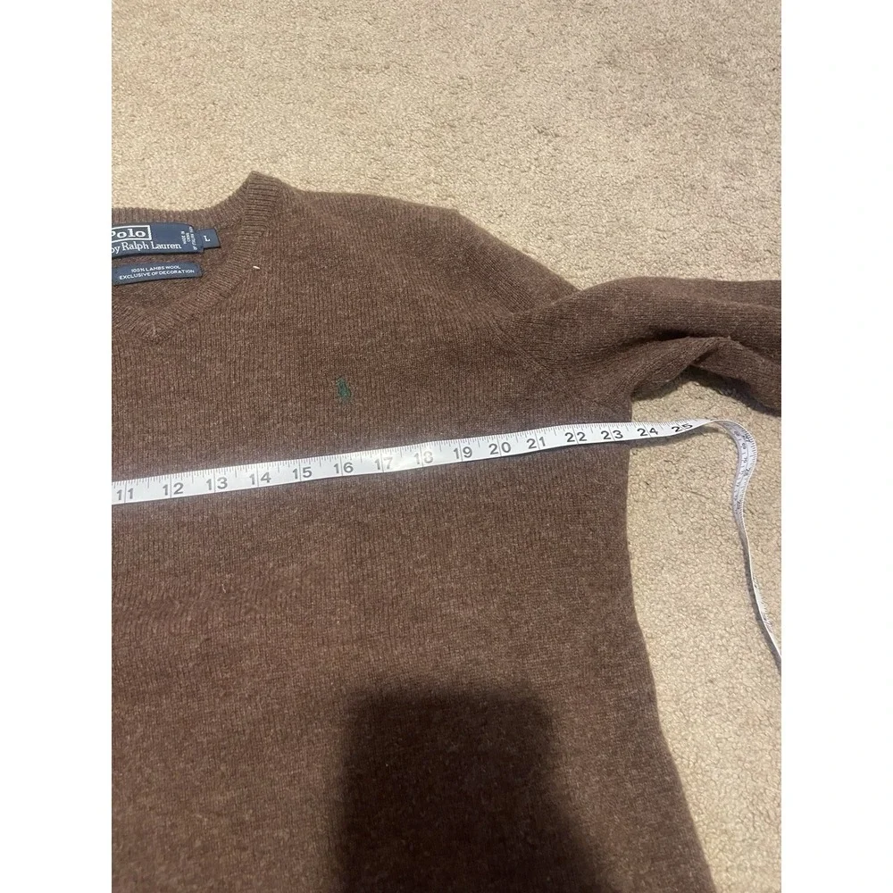 Polo Ralph Lauren Sweater Mens Large Brown Lambs Wool V-Neck Pony Logo